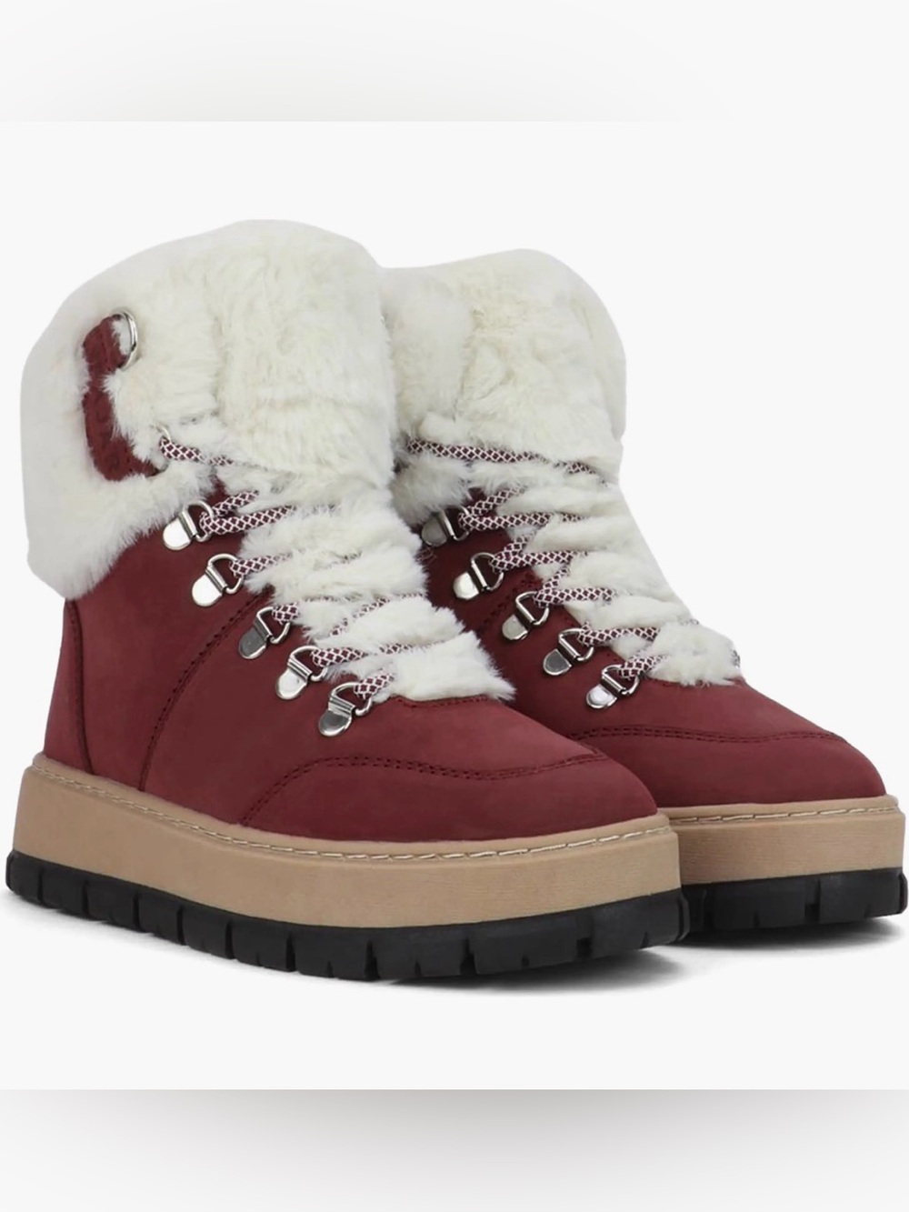 Pajar Women's Chalet Shearling Burgundy & White Faux Waterproof Winter Boots